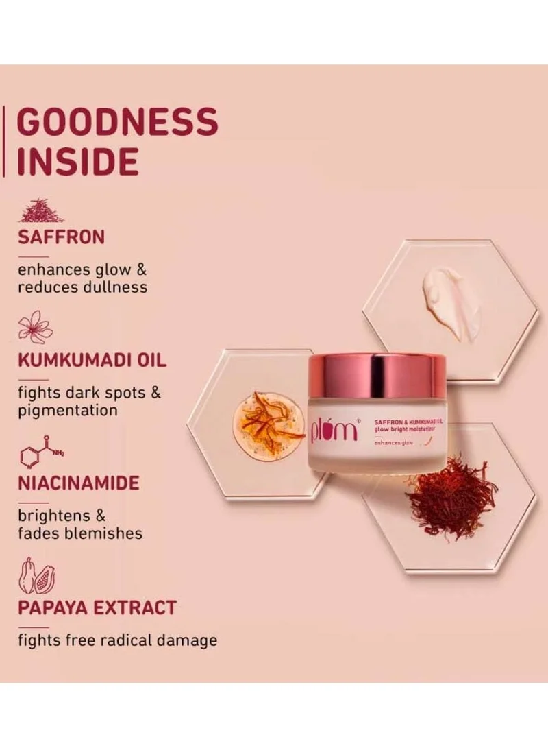 Plum  Plum Saffron & Kumkumadi Oil Glow Bright Moisturizer with SPF 35 Brightens Skin & Enhances Glow Fights Dark Spots & Dull Skin UVA & UVB Protection For All Skin Types 100% Vegan 50 g  | Best Price UAE