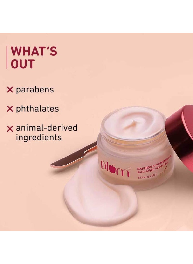 Plum Saffron & Kumkumadi Oil Glow Bright Moisturizer with SPF 35 Brightens Skin & Enhances Glow Fights Dark Spots & Dull Skin UVA & UVB Protection For All Skin Types 100% Vegan 50 g