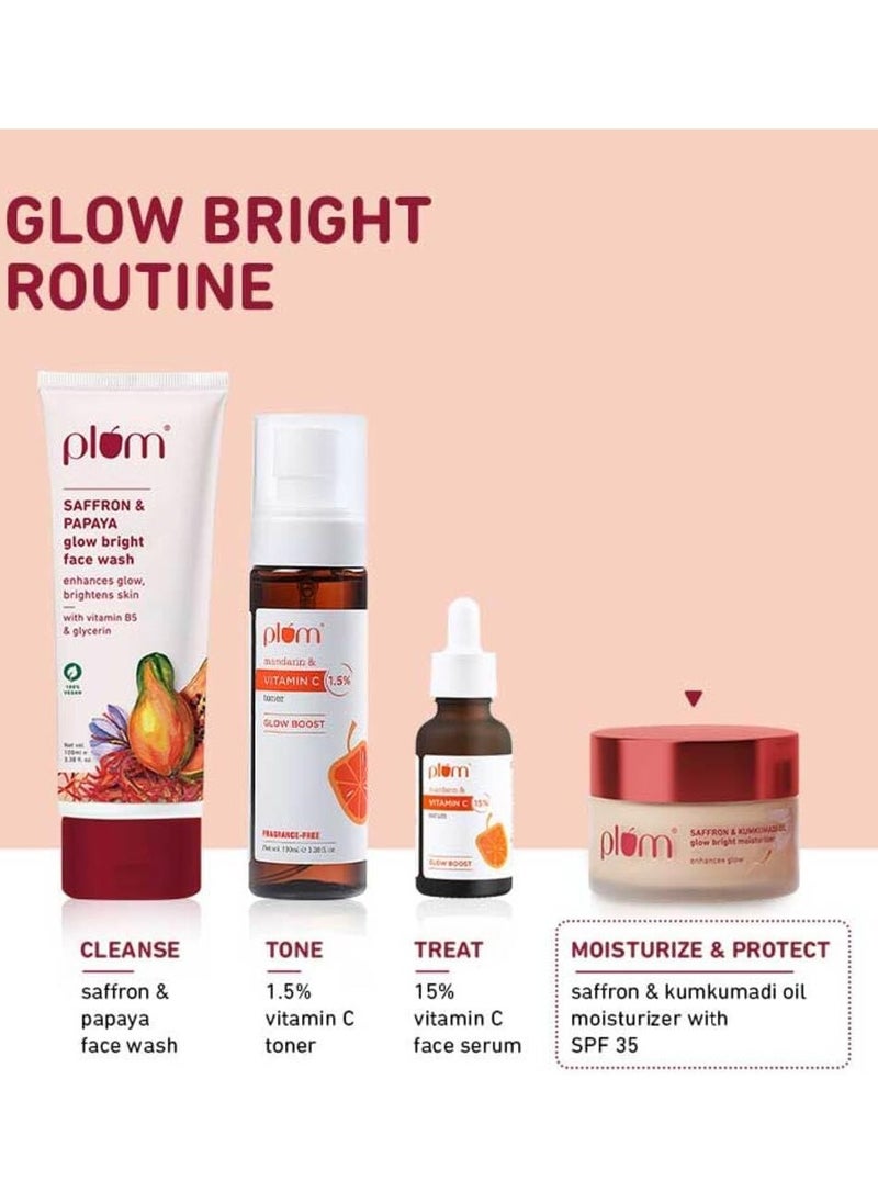 Plum Saffron & Kumkumadi Oil Glow Bright Moisturizer with SPF 35 Brightens Skin & Enhances Glow Fights Dark Spots & Dull Skin UVA & UVB Protection For All Skin Types 100% Vegan 50 g