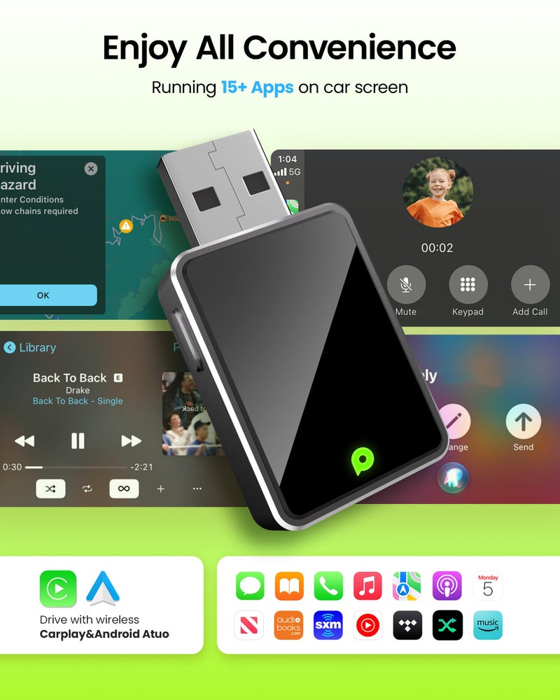 Kello Wireless CarPlay Adapter for Apple Carplay& Android Auto,Convert Wired to Wireless with One Click Multi Device Switch, Fast Auto Connection, Support iOS 10+/Android 11+, OTA Upgrade - Image 2