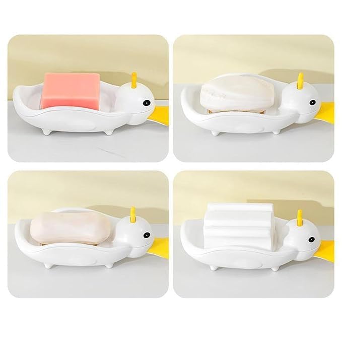 SpiderJuice 1Pc Cute Cartoon Duck Shaped Portable Self Draining Non-Slip Soap Box Holder Dish with Drainage Rack Animal Design Drainable Tray Case Container for Bathroom Kitchen Bathtub Wash basins - Image 2