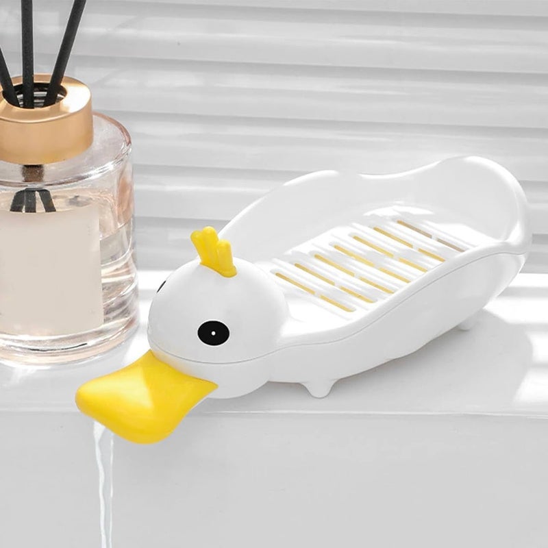 SpiderJuice 1Pc Cute Cartoon Duck Shaped Portable Self Draining Non-Slip Soap Box Holder Dish with Drainage Rack Animal Design Drainable Tray Case Container for Bathroom Kitchen Bathtub Wash basins - Image 1