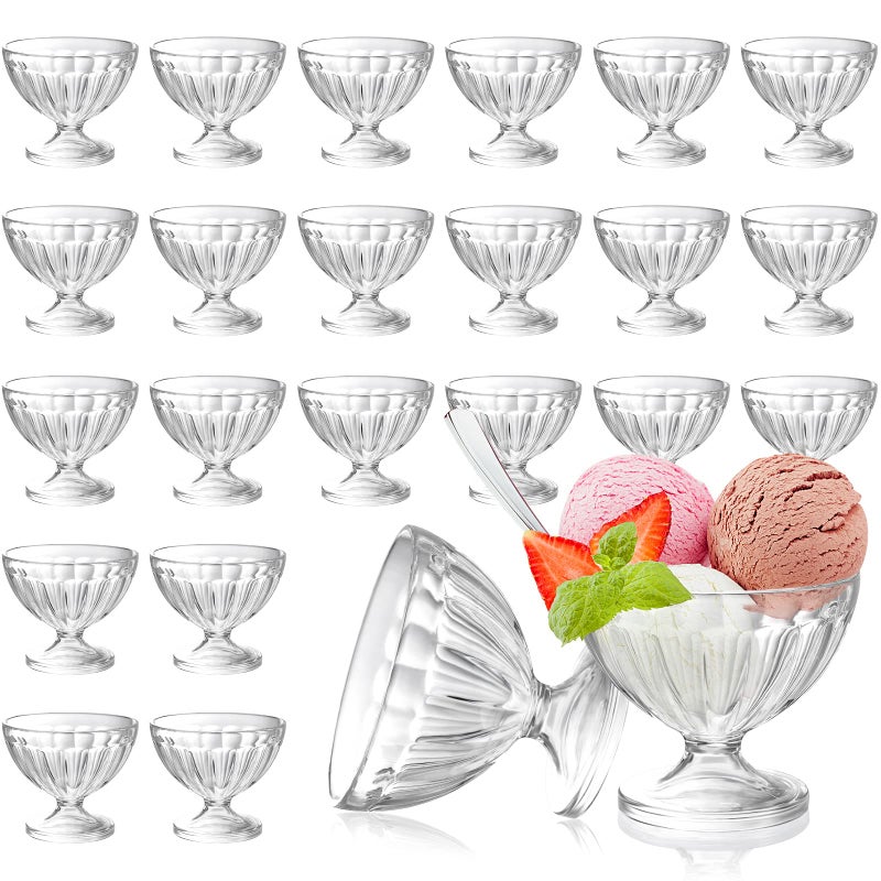 24 Pcs 8 oz Plastic Ice Cream Dessert Bowls Sundae Trifle Cups Bulk Clear Footed Milkshake Bowl Small Parfait Mousse Crystal Dish Holder Salad Condiment Fruit Holiday Wedding Picnic Party Favor