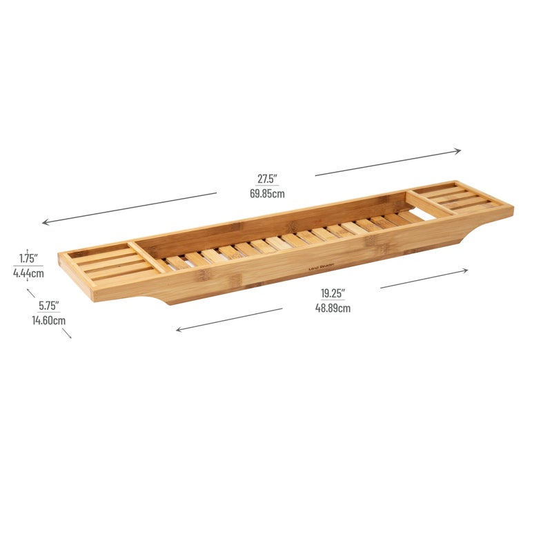 Mind Reader Bathtub Tray, Shower Organizer, Bathroom Accessory, Wood Tray, Rayon from Bamboo, 27.5" L x 5.75" Wx 1.75" H, Brown - Image 3