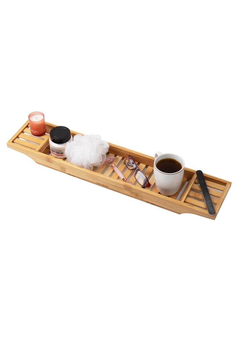Mind Reader Mind Reader Bathtub Tray, Shower Organizer, Bathroom Accessory, Wood Tray, Rayon from Bamboo, 27.5" L x 5.75" Wx 1.75" H, Brown  - Image 4