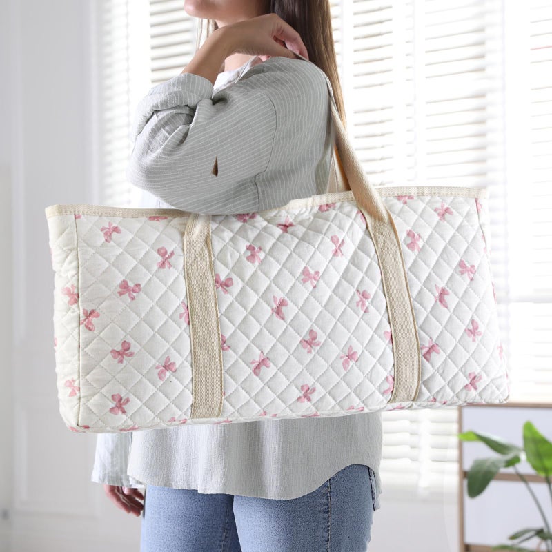 Shinylin 3 Pcs Empty Mahjong Bag Set, Thickened Mini Bow Quilted Carrying Bag Set with Two Wrappers, Card Bags, Mahjong Racks and Card Pusher Drawstring Bags (Case Only) - Image 5