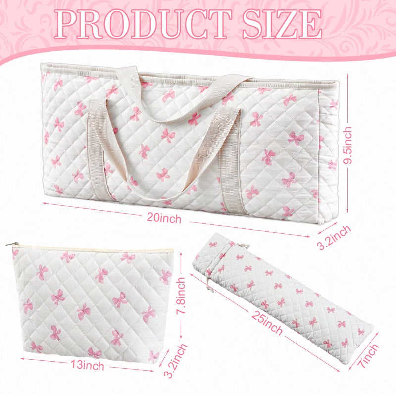 Shinylin 3 Pcs Empty Mahjong Bag Set, Thickened Mini Bow Quilted Carrying Bag Set with Two Wrappers, Card Bags, Mahjong Racks and Card Pusher Drawstring Bags (Case Only) - Image 3
