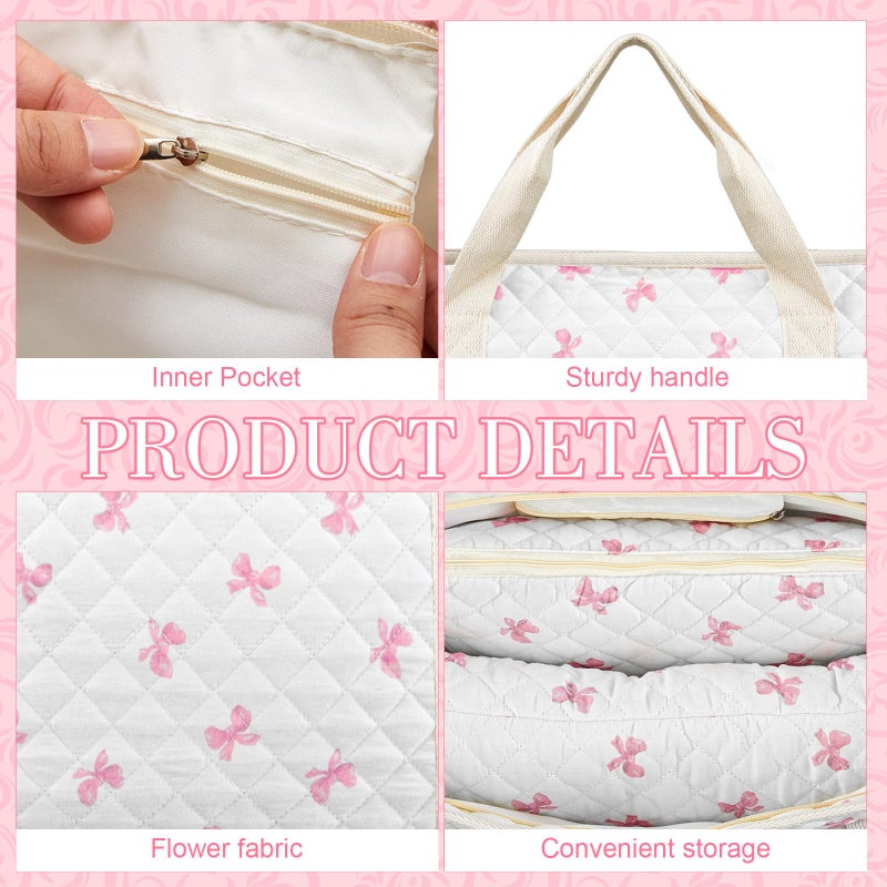 Shinylin 3 Pcs Empty Mahjong Bag Set, Thickened Mini Bow Quilted Carrying Bag Set with Two Wrappers, Card Bags, Mahjong Racks and Card Pusher Drawstring Bags (Case Only) - Image 4