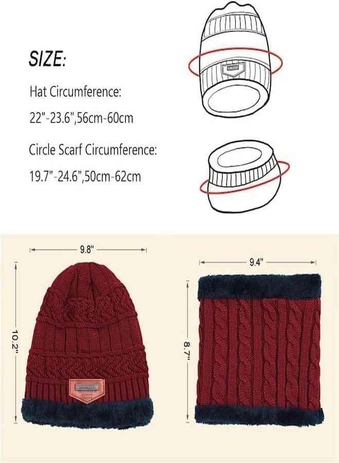 CHHELL Winter Knit Beanie Hat & Neck Warmer Set for Men & Women - Thick Fleece Lined, Double-Layer Thermal Skull Cap, Warm Stretchable Knitted Hat with Circle Scarf for Cold Weather, Outdoor & Snow - Image 3
