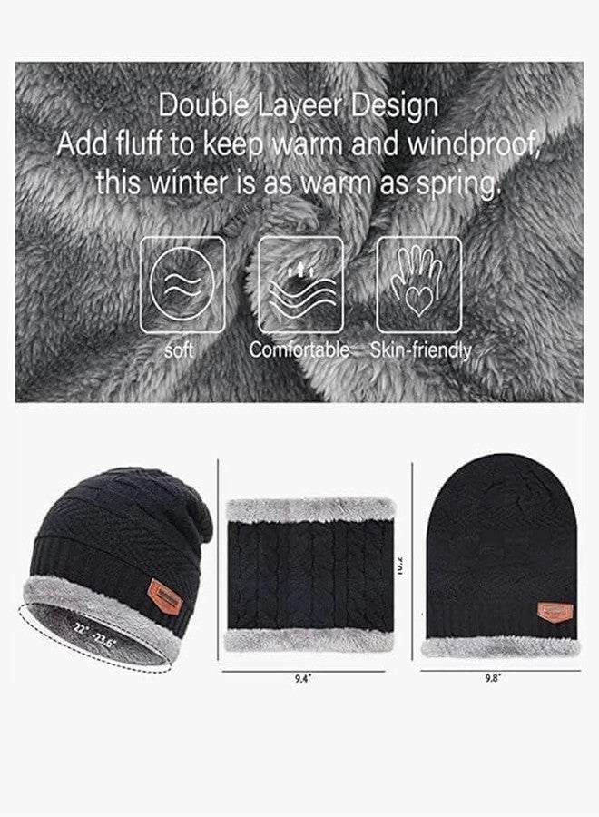 CHHELL Winter Knit Beanie Hat & Neck Warmer Set for Men & Women - Thick Fleece Lined, Double-Layer Thermal Skull Cap, Warm Stretchable Knitted Hat with Circle Scarf for Cold Weather, Outdoor & Snow - Image 5