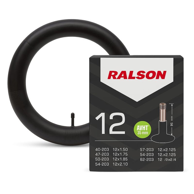 RALSON 12 Inch Bicycle Inner Tube (12x1.50–12.1/2x2.1/4) with 35mm AV Valve – Butyl Rubber Bike Tube Fits 40-203, 47-203, 50-203, 54-203, 57-203, 62-203 Kids Bikes, Scooters & Tricycles - Image 1