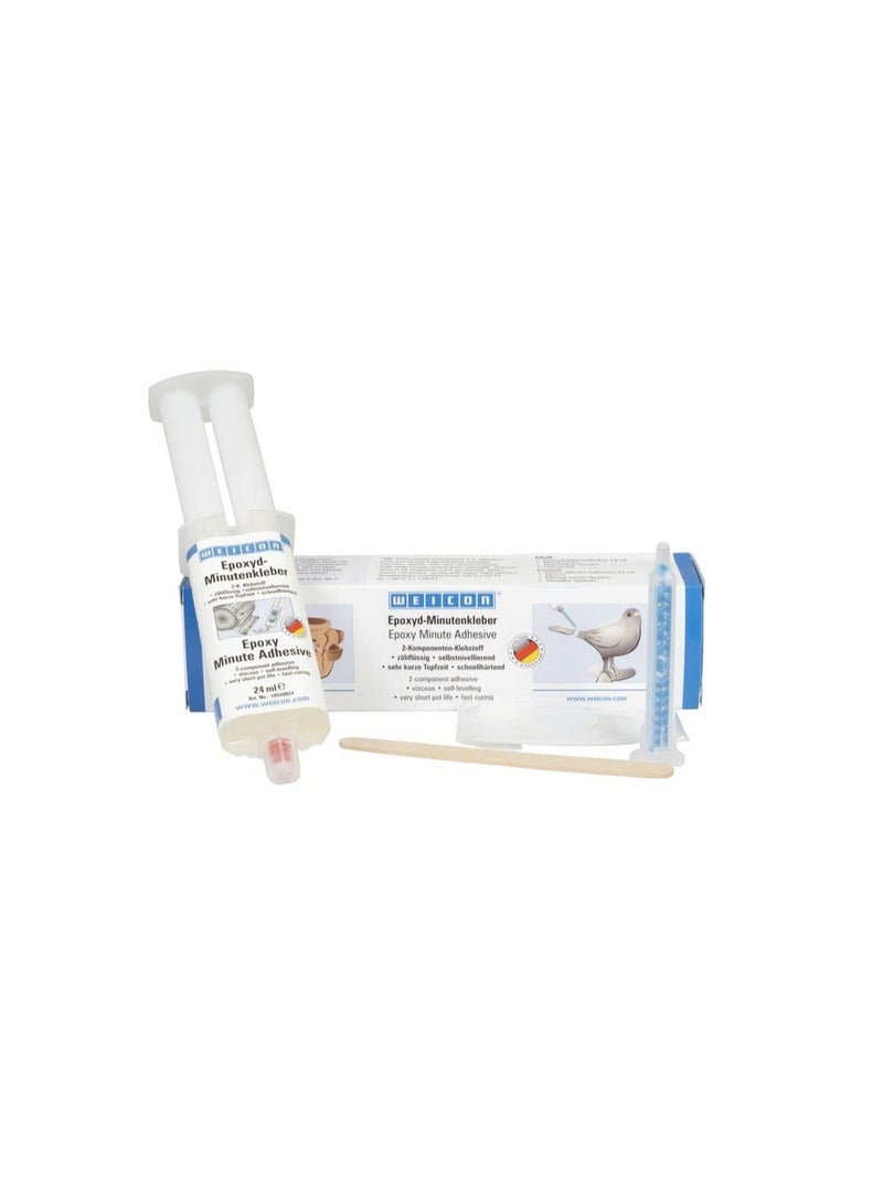 Weicon Epoxy Minute Adhesive Set with Mixing nozzle | 24 ml | Double syringe 2-component epoxy adhesive - Image 1