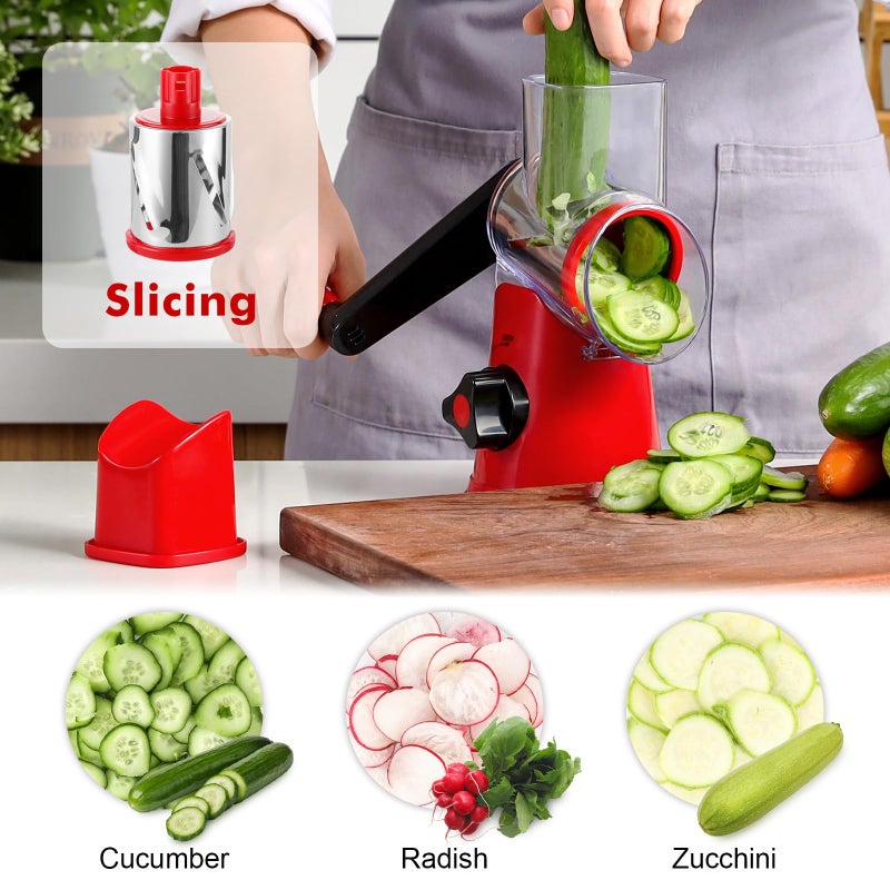 GDL Cheese Grater Rotary, Rotary Grater for Kitchen, Kitchen Grater Vegetable Slicer with 3 Drum Blades, Fast Cutting Cheese Shredder for Vegetables and Nuts - Image 4