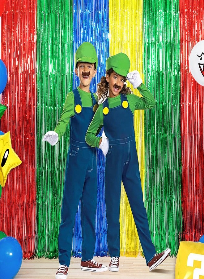 WENSEO Super Bros Birthday Party Decoration, 2 Pack Red Green Blue Yellow 3.3 x 6.6ft Foil Fringe Curtains Tinsel Photo Booth Props Streamers Backdrop for Video Game Mario Theme Birthday Party Supplies - Image 5