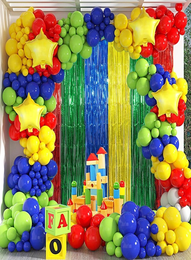 WENSEO Super Bros Birthday Party Decoration, 2 Pack Red Green Blue Yellow 3.3 x 6.6ft Foil Fringe Curtains Tinsel Photo Booth Props Streamers Backdrop for Video Game Mario Theme Birthday Party Supplies - Image 3