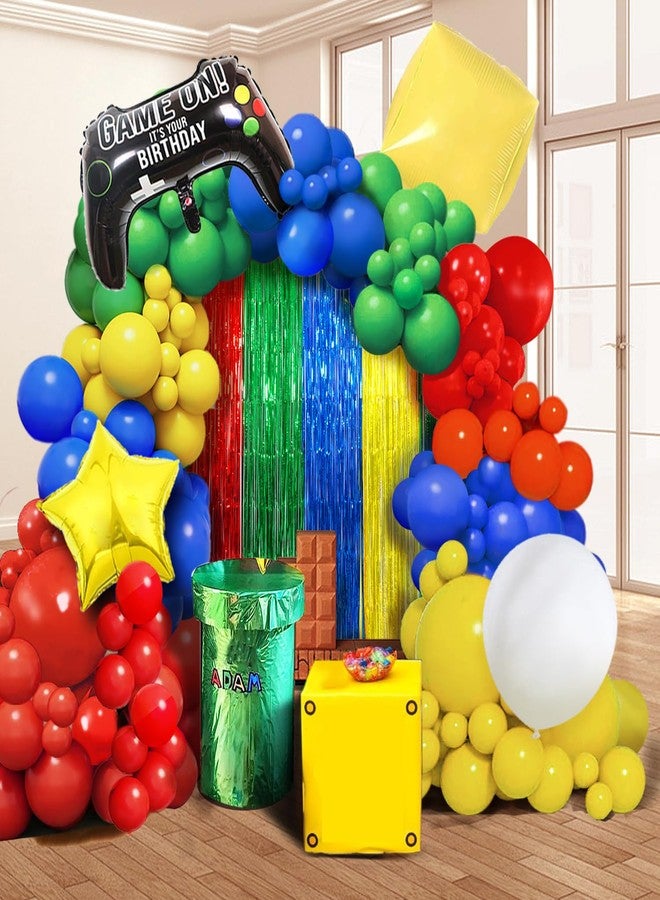 WENSEO Super Bros Birthday Party Decoration, 2 Pack Red Green Blue Yellow 3.3 x 6.6ft Foil Fringe Curtains Tinsel Photo Booth Props Streamers Backdrop for Video Game Mario Theme Birthday Party Supplies - Image 4