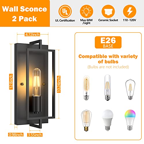 FadimiKoo Farmhouse Black Wall Sconces, Vintage Wall Sconces Lighting Set of 2, Indoor Rustic Hardwired Wall Decor for Living Room Bedroom Hallway - Image 2