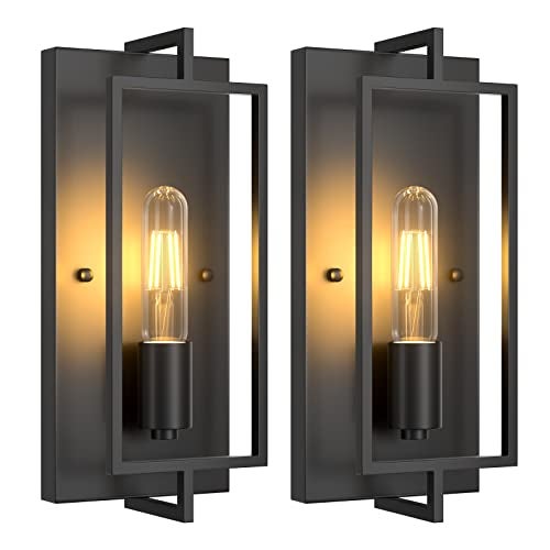 FadimiKoo Farmhouse Black Wall Sconces, Vintage Wall Sconces Lighting Set of 2, Indoor Rustic Hardwired Wall Decor for Living Room Bedroom Hallway - Image 1