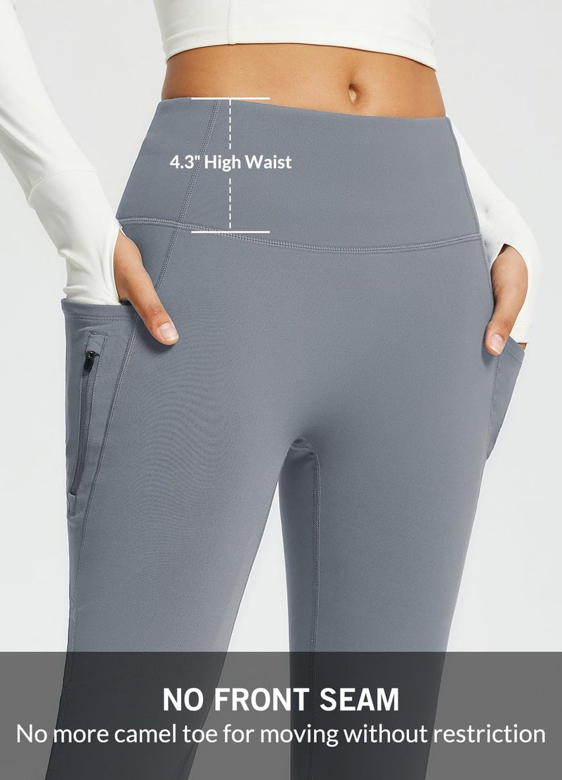 baleaf Women's Fleece Lined Pants Winter Thermal Warm Yoga Pants Flare Leggings Waterproof Warm Bell Bottom Leggings with Pockets 29'' Grey 2XL - Image 4