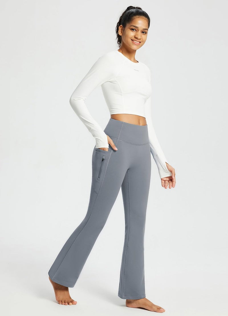 baleaf Women's Fleece Lined Pants Winter Thermal Warm Yoga Pants Flare Leggings Waterproof Warm Bell Bottom Leggings with Pockets 29'' Grey 2XL - Image 2