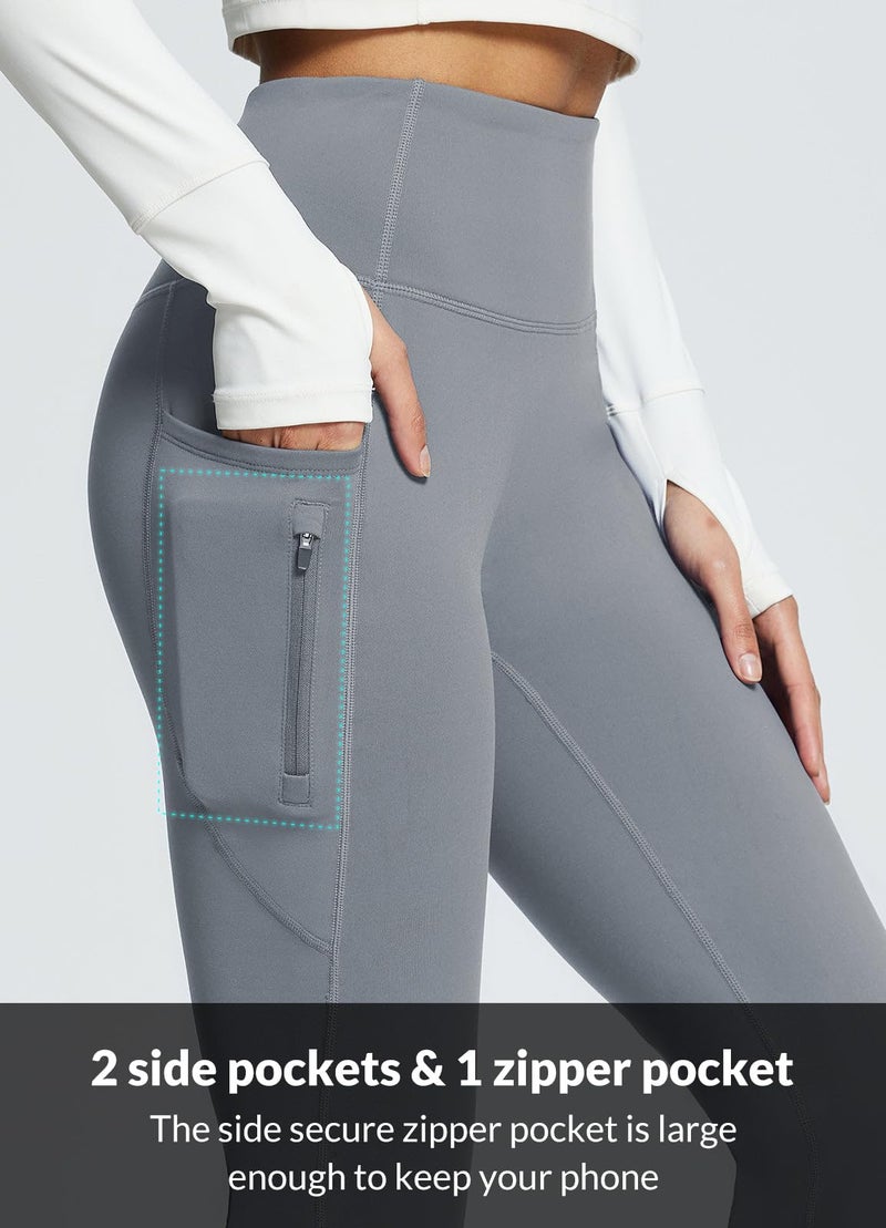 baleaf Women's Fleece Lined Pants Winter Thermal Warm Yoga Pants Flare Leggings Waterproof Warm Bell Bottom Leggings with Pockets 29'' Grey 2XL - Image 5