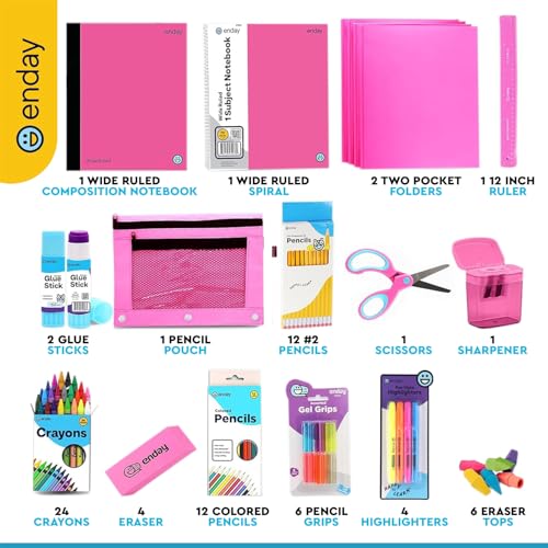 Enday Back to School Supplies for Kids, Pink School Supply Box Grades K-5, Premium Quality Kids School Supplies Kit, Kindergarten School Supplies for Girls and Boys, 71 Piece Set - Image 2