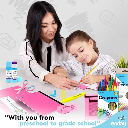 Enday Back to School Supplies for Kids, Pink School Supply Box Grades K-5, Premium Quality Kids School Supplies Kit, Kindergarten School Supplies for Girls and Boys, 71 Piece Set - Image 3