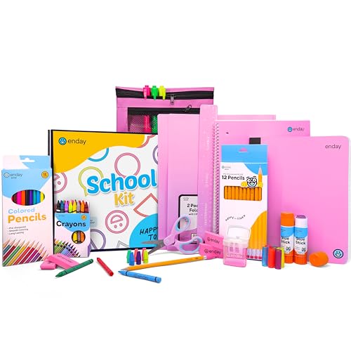Enday Back to School Supplies for Kids, Pink School Supply Box Grades K-5, Premium Quality Kids School Supplies Kit, Kindergarten School Supplies for Girls and Boys, 71 Piece Set - Image 1
