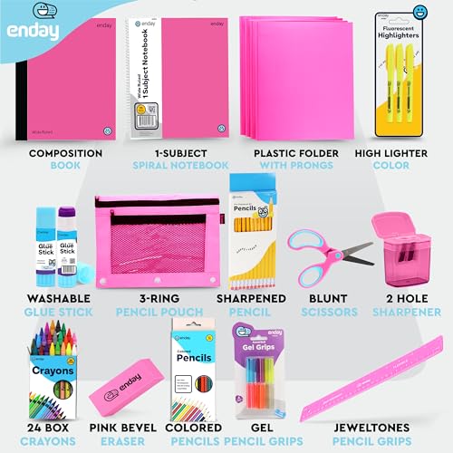 Enday Back to School Supplies for Kids, Pink School Supply Box Grades K-5, Premium Quality Kids School Supplies Kit, Kindergarten School Supplies for Girls and Boys, 71 Piece Set - Image 5