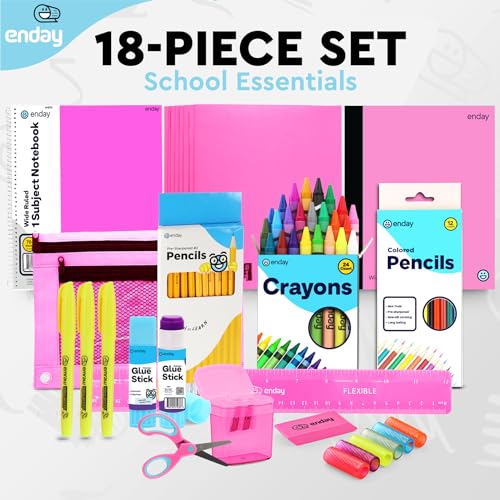 Enday Back to School Supplies for Kids, Pink School Supply Box Grades K-5, Premium Quality Kids School Supplies Kit, Kindergarten School Supplies for Girls and Boys, 71 Piece Set - Image 4