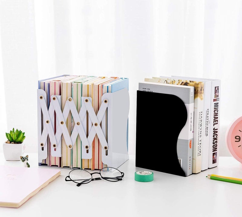JIARI Book Ends, Black Decorative Metal Iron Bookends Holder Stand Desk Nonskid Adjustable Bookend (Black) - Image 4