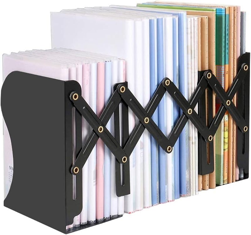 JIARI Book Ends, Black Decorative Metal Iron Bookends Holder Stand Desk Nonskid Adjustable Bookend (Black) - Image 2
