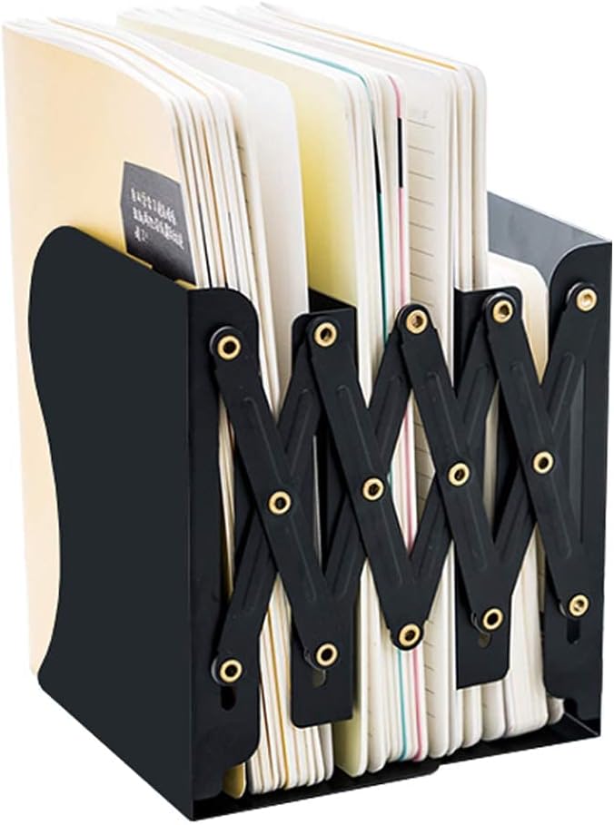 JIARI Book Ends, Black Decorative Metal Iron Bookends Holder Stand Desk Nonskid Adjustable Bookend (Black) - Image 3