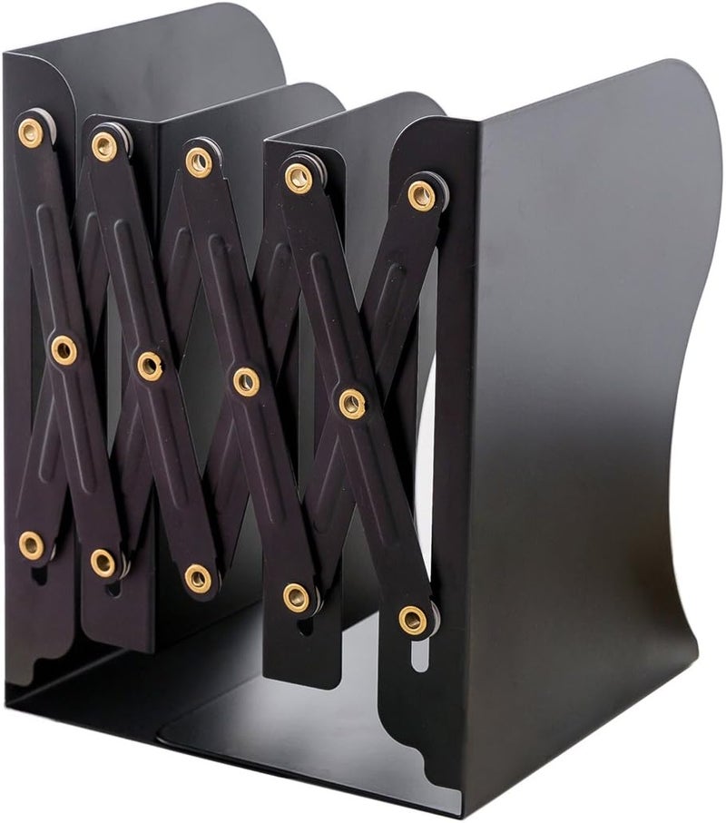 JIARI Book Ends, Black Decorative Metal Iron Bookends Holder Stand Desk Nonskid Adjustable Bookend (Black) - Image 1