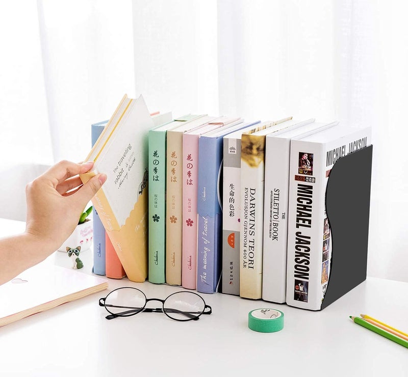 JIARI Book Ends, Black Decorative Metal Iron Bookends Holder Stand Desk Nonskid Adjustable Bookend (Black) - Image 5