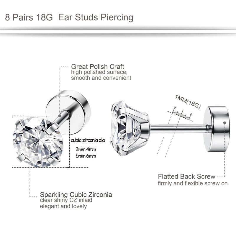 ORAZIO 18G 20G Hypoallergenic Flat Back Earrings for Women Men Surgical Stainless Steel Stud Earrings Cubic Zirconia Flatback Studs Cartilage Earrings for Sensitive Ears - Image 2
