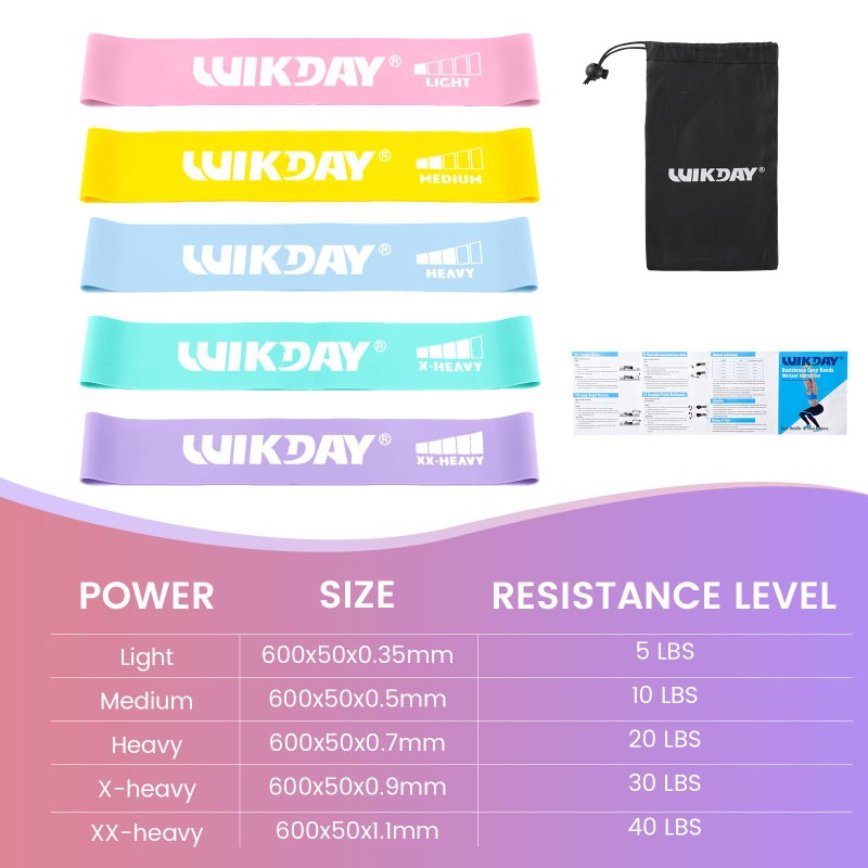 WIKDAY Resistance Bands for Working Out Exercise Loop Bands Workout Bands Set for Men Women Body Stretching, Training, Home Workout, Physical Therapy, Booty Legs, Set of 5 (Pastel) - Image 2