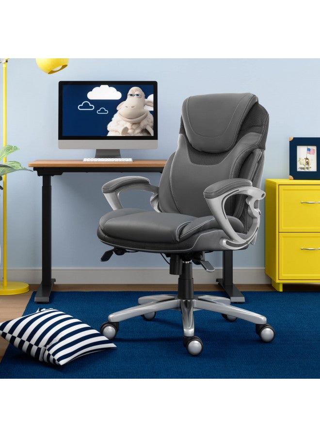 Serta Serta Bryce Executive Office AIR Lumbar Technology Ergonomic Computer Chair with Layered Body Pillows, Bonded Leather, Gray  - Image 4
