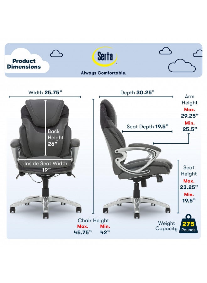 Serta Serta Bryce Executive Office AIR Lumbar Technology Ergonomic Computer Chair with Layered Body Pillows, Bonded Leather, Gray  - Image 3