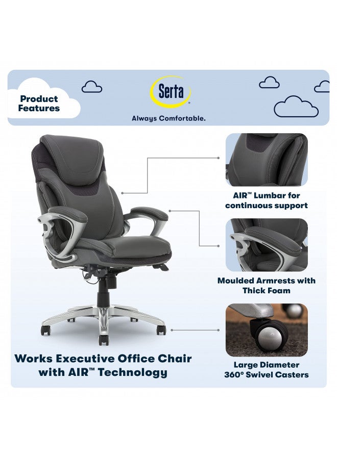 Serta Serta Bryce Executive Office AIR Lumbar Technology Ergonomic Computer Chair with Layered Body Pillows, Bonded Leather, Gray  - Image 2