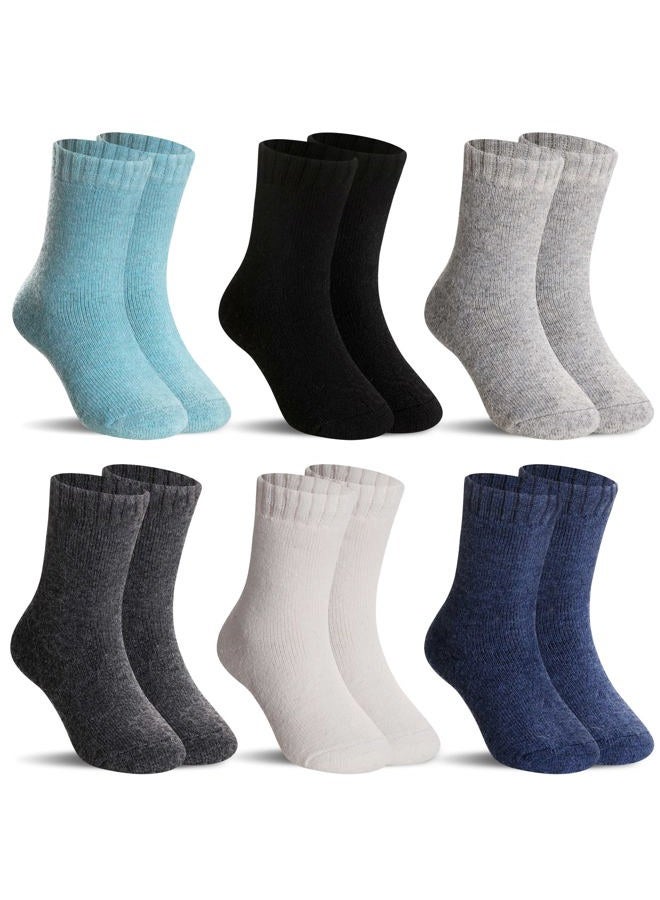 SEEYAN Kids Merino Wool Socks Boys Girls Hiking Boot Winter Thermal Warm Cozy Soft Toddler Thick Crew Socks 6 Pairs, 6 Pairs Solid Color B, 8-12 Years - Image 1