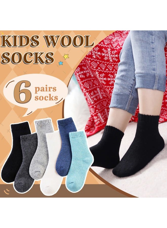 SEEYAN Kids Merino Wool Socks Boys Girls Hiking Boot Winter Thermal Warm Cozy Soft Toddler Thick Crew Socks 6 Pairs, 6 Pairs Solid Color B, 8-12 Years - Image 3
