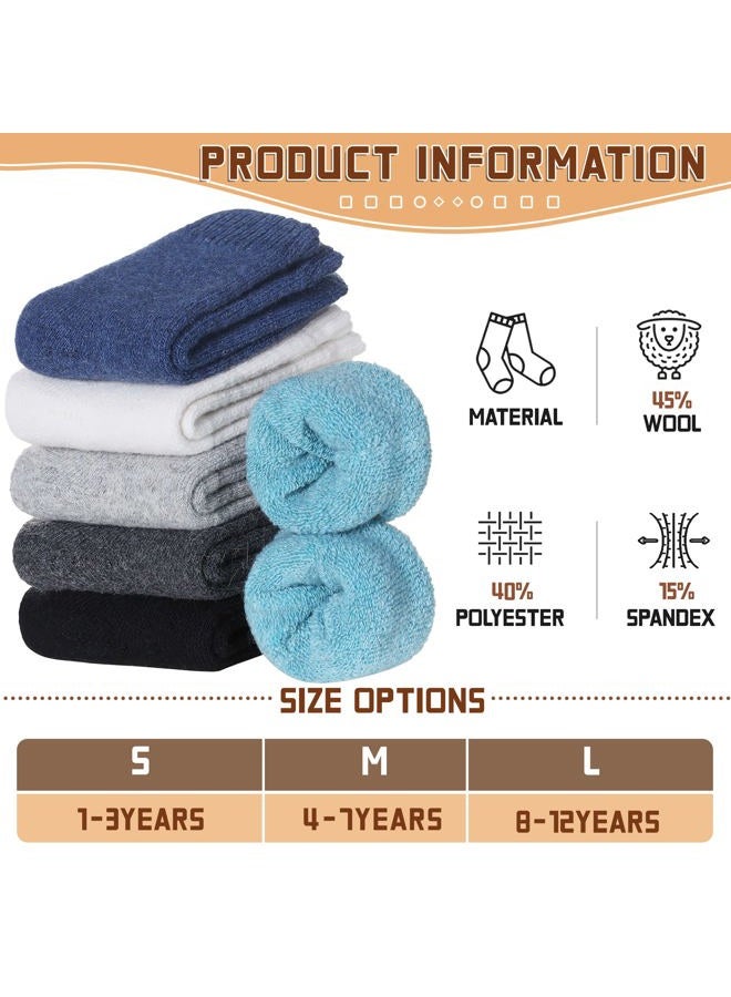 SEEYAN Kids Merino Wool Socks Boys Girls Hiking Boot Winter Thermal Warm Cozy Soft Toddler Thick Crew Socks 6 Pairs, 6 Pairs Solid Color B, 8-12 Years - Image 4