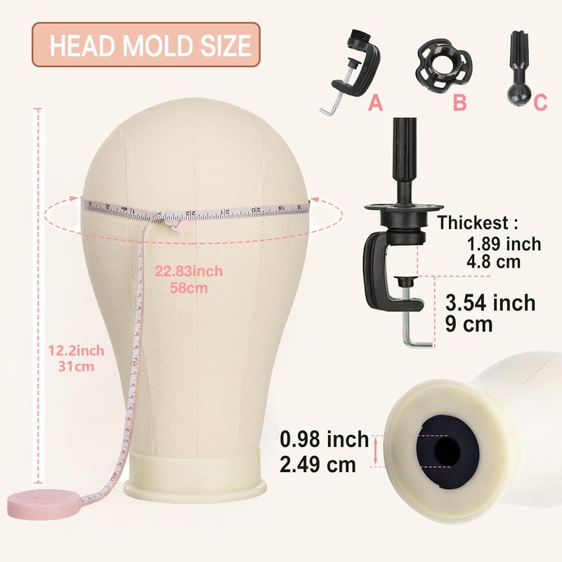 SZCY LLC 23 Inch Canvas Block Wig Head, 47 Inch Wig Stand Tripod with Head, Mannequin Head for Wigs Display with Wig Caps, T C Pins Brush - Image 5