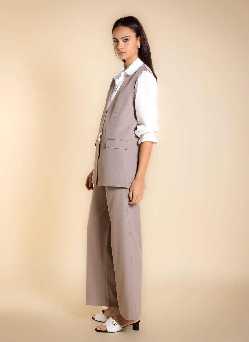 Shapes Beige STATEMENT LONG WAISTCOAT SET for Women | Best Price UAE