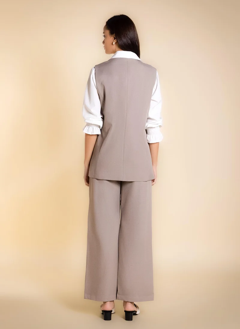 Shapes Beige STATEMENT LONG WAISTCOAT SET for Women | Best Price UAE