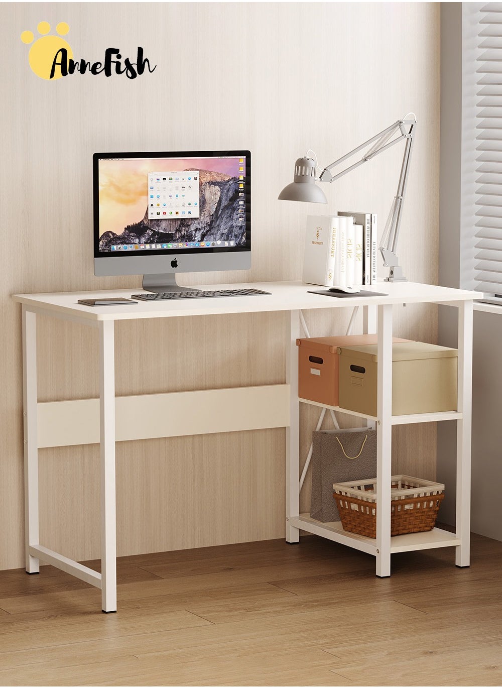 100*50*76cm Office Table Large Space Storage Home Office Study Computer Table Desk With 2 Storage Shelves 