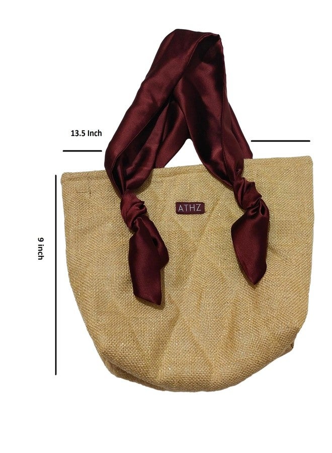 ATHZ handbags wooden handles Potli Bags with Handcrafted Bow Detail hand carry artistic wristlets bags for women (Brown, Red Wine) - Image 2