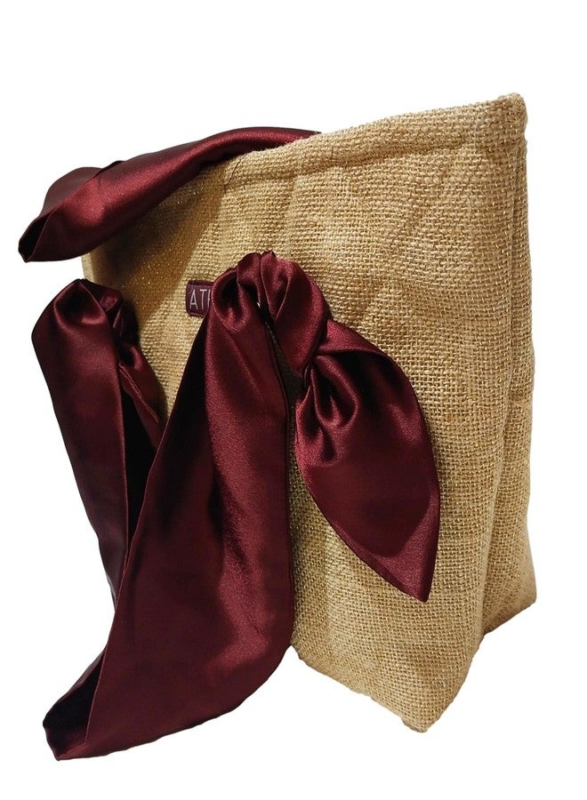 ATHZ handbags wooden handles Potli Bags with Handcrafted Bow Detail hand carry artistic wristlets bags for women (Brown, Red Wine) - Image 4