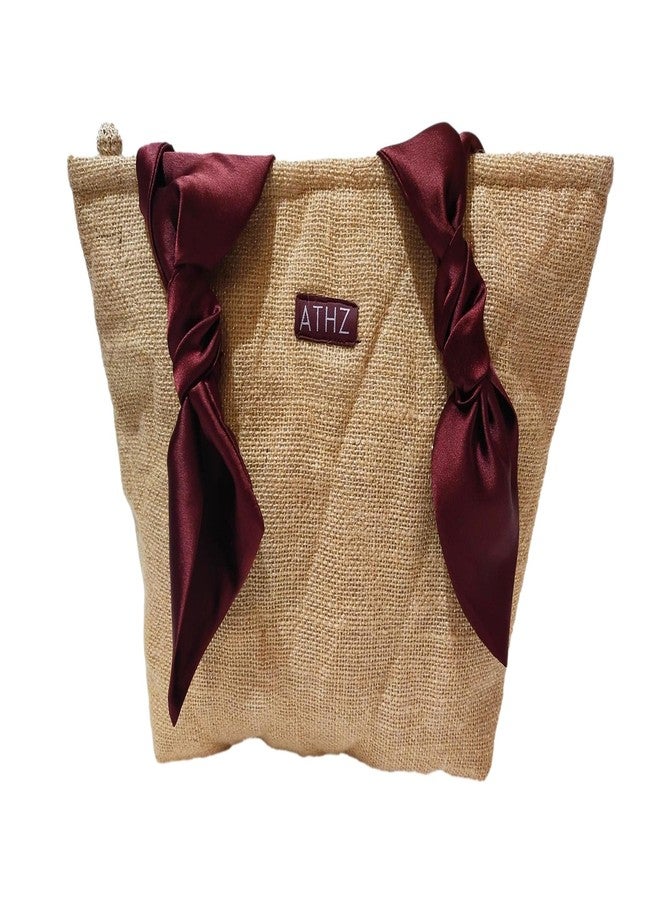 ATHZ handbags wooden handles Potli Bags with Handcrafted Bow Detail hand carry artistic wristlets bags for women (Brown, Red Wine) - Image 1